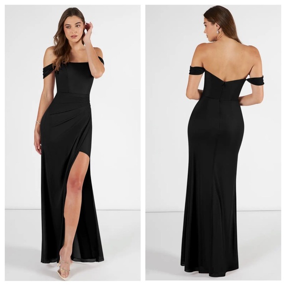 Azazie | Black Kit Off the Shoulder Mermaid Gown A4 - Picture 1 of 15